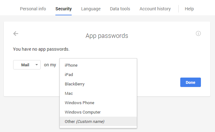 Setup App-Specific Passwords